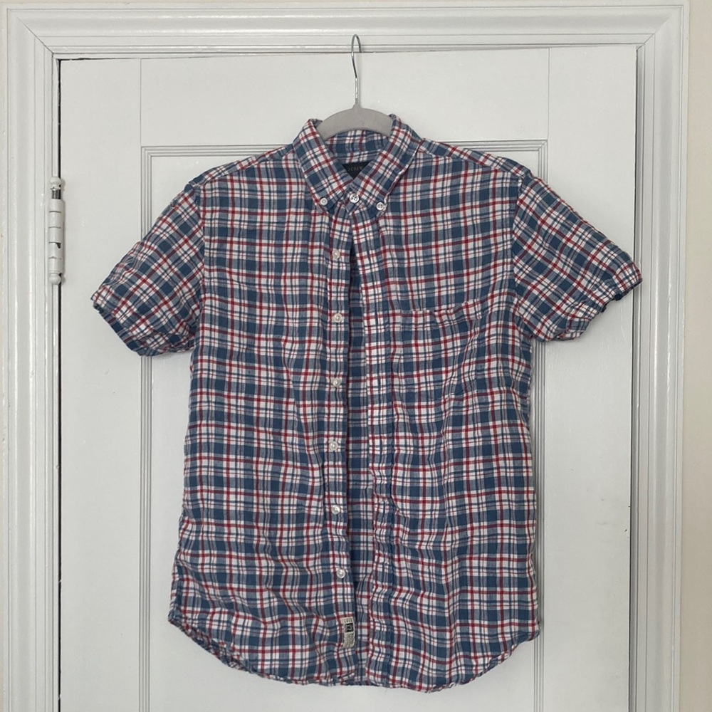 J. Crew Mens Short Sleeve Linen Flannel Button Up Size S